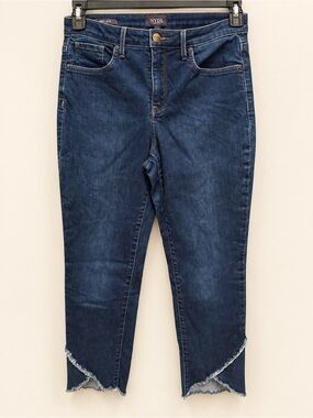 NYDJ Dark Blue Cropped Fray-Hem Jeans